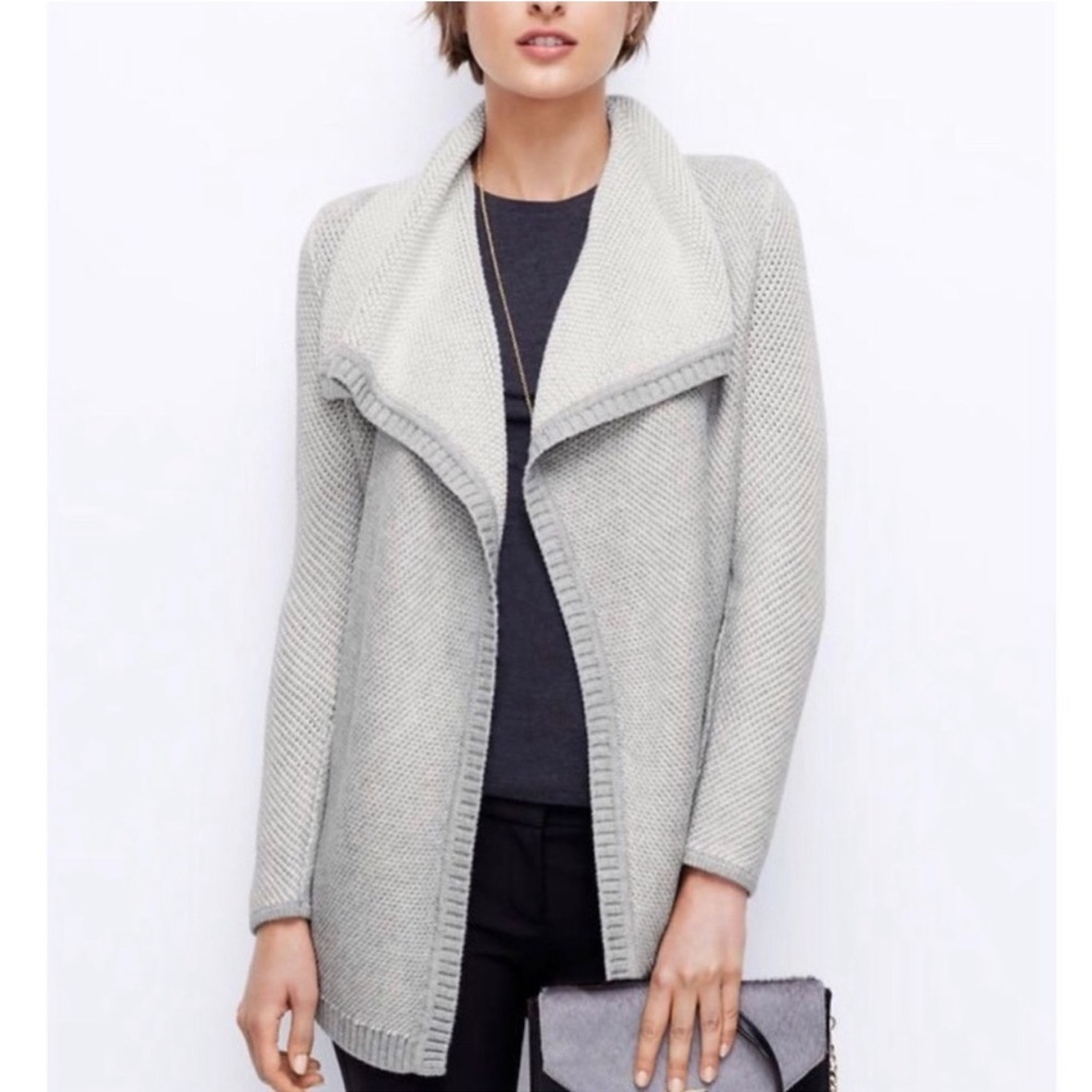 Ann Taylor Open Front Wool Blend Cardigan Gray L